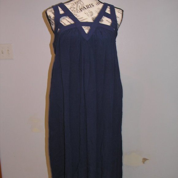 Xhilaration New Women's Medium Sun Dress Navy Blue Cut Outs Sleeveless V Neck - Picture 1 of 10